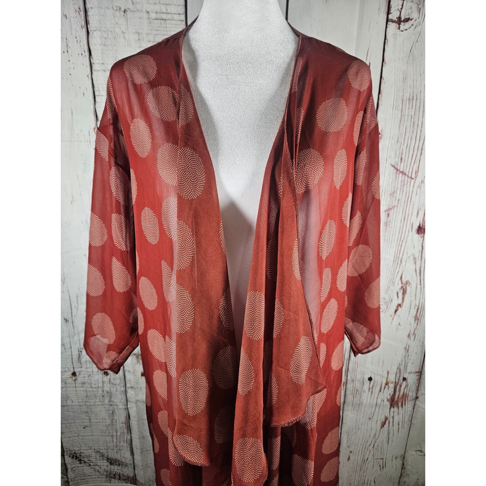 LuLaRoe Women's Lightweight Cardigan Size Medium Brick Red and White Item image 3