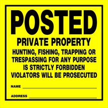 POSTED PRIVATE PROPERTY NO HUNTING TRESPASSING Thick Plastic SIGN HILLMA... - $398.11 MXN