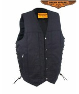 Black Denim Concealed Gun Pockets Vest Motorcycle Club Biker Leather Sid... - $87.83 CAD+