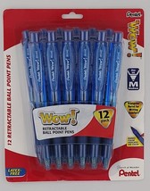 NEW Pentel WOW! Retractable Ballpoint Pens 12-PACK Medium Line BLUE Ink ... - $9.36