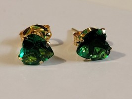 2.60Ct Heart Cut Simulated 6mm Emerald Stud Earrings14k Yellow  Gold Plated - £76.87 GBP