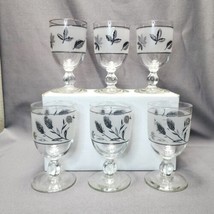 Vintage Libbey Silver Leaf &amp; Wheat Frosted MCM Water Goblets Set 6 Wine Glasses - £23.37 GBP