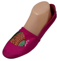 UNISA Vintage Pink Canvas Flats Embroidered Fish Resort wear size 8.5 - £15.75 GBP