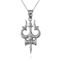 Sterling Silver Trident of Lord Shiva Trisula Pendant Necklace - £14.13 GBP+