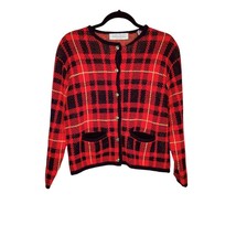 Karen Scott Women&#39;s Vintage Red Checkered Plaid Cardigan Sweater size PL... - $10.27