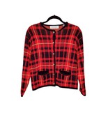 Karen Scott Women&#39;s Vintage Red Checkered Plaid Cardigan Sweater size PL... - £8.04 GBP