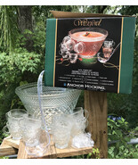 Vtg Anchor Hocking WEXFORD 18 pc. clear glass PUNCH BOWL SET 8 Cups/Ladl... - $85.76 CAD