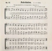 1883 Gospel Hymn Substitution Sheet Music Victorian Religious Ephemera A... - $14.99