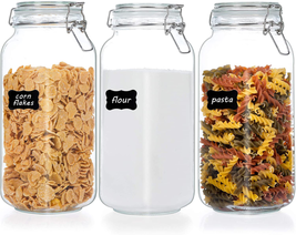 Glass Food Storage Jars With Airtight Clamp Lids Large Kitchen 78oz 3 Pack  NEW - £30.28 GBP