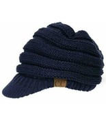 C. C Brand Brim Visor Trim Ponytail Beanie Ski Hat Knitted Bun Cap - Blu... - £11.49 GBP