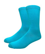 Solid Color Crew Cotton Dress Socks - Turquoise - $5.69