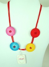 Vintage 90s plastic Button Necklace Carole Inc Colorful Retro Mod original tag - £7.39 GBP