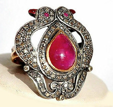 Victorian 2.21ct Rose Cut Diamond Ruby Halloween Engagement Ring Vintage - £476.75 GBP