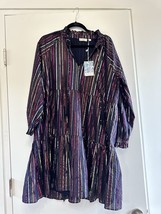 NWT Roller Rabbit Janni Rainbow Lurex Tiered Dress Dark Navy Size M Retail $198 - $67.32