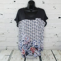 Style &amp; Co Womens Size Medium Cuffed Short Sleeve Top Floral Print Navy Blue - £12.96 GBP