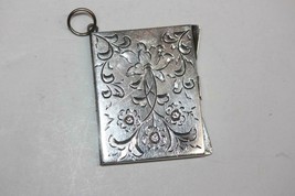 Vintage Silver Flower Carved Picture Frame Pocket Key Chain w/ Red Stones 45x35 - £115.85 GBP