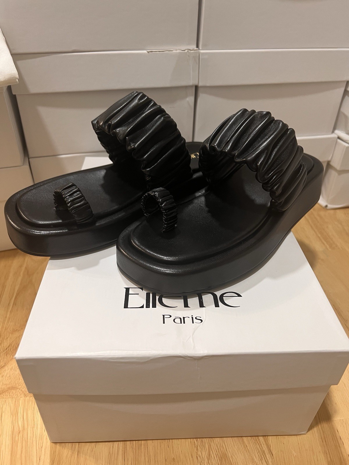 39 ELLEME Amor Platform Slides  Elleme Black  Leather Size 8 BNIB - $197.99