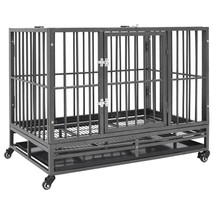 vidaXL Dog Cage Black and Silver Steel Medium Lockable Wheels Dog Cage - $406.86