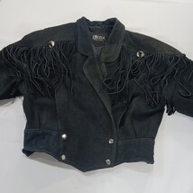 Vintage Kezia Womens Black Fringe Genuine Leather Western Cowboy Jacket Chest 42 image 11