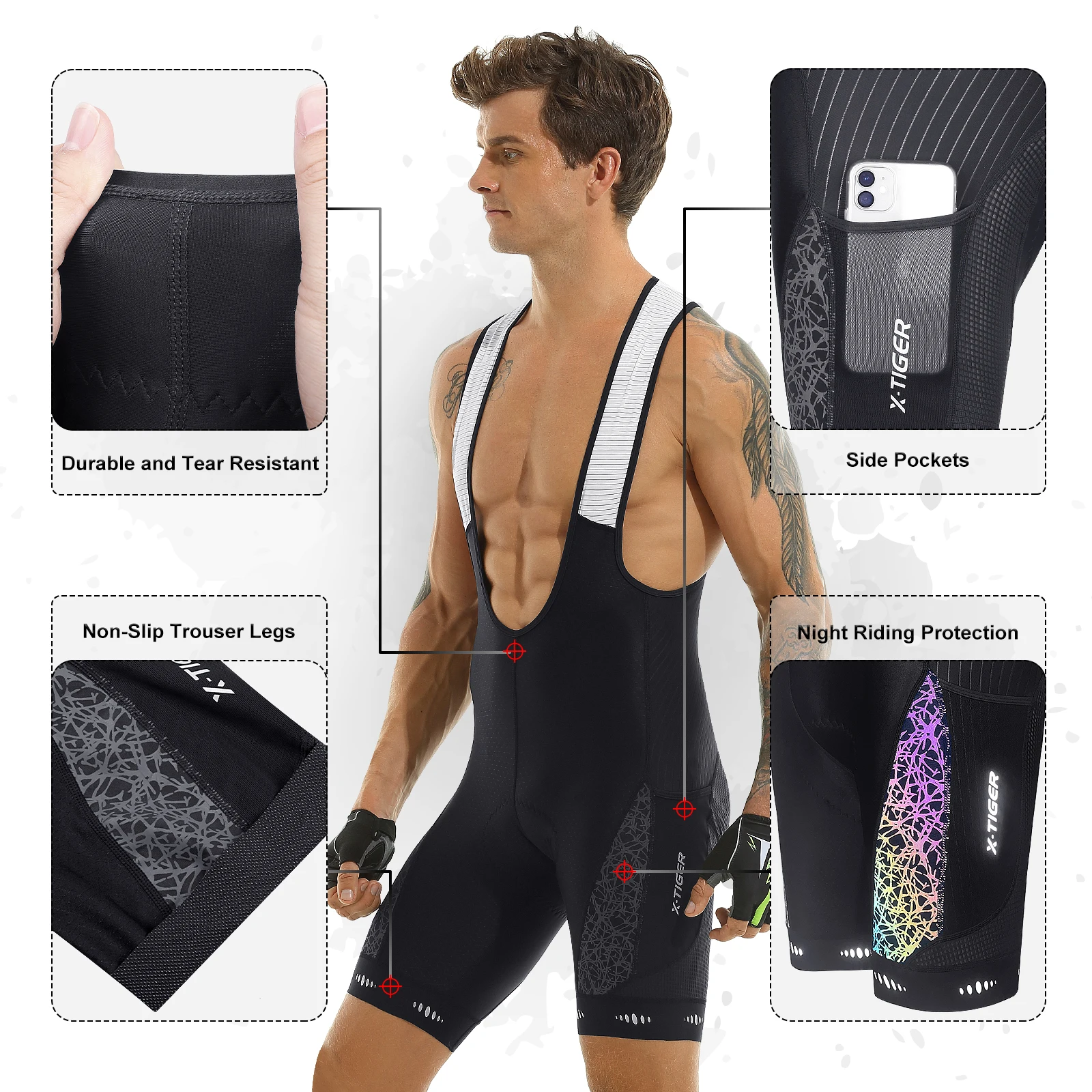 House Home X-TIGER Cycling Bib Shorts Men’s 5D Padded Bike Bibs Biking Tights Wi - £63.07 GBP