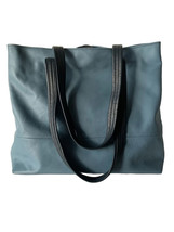 Waterbury Leatherworks Luxe Leather tote bag shoulder handles blue made ... - $108.90