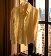 Mr Turk Button Up Shirt Men SMALL White Golden Yellow Paisley Long Sleeve - $71.27