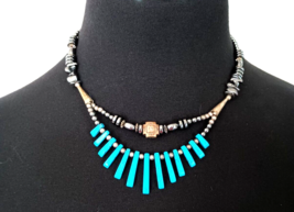 Women&#39;s Fashion Beaded Necklace Hematite Silver Imitation Turquoise? - £12.65 GBP