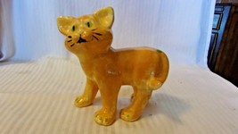 Ceramic Yellow Smiling Cat Figurine Standing by Nat Forrest 5&quot; Tall - $30.00