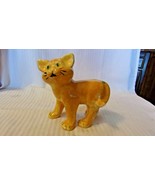 Ceramic Yellow Smiling Cat Figurine Standing by Nat Forrest 5&quot; Tall - £23.70 GBP