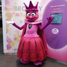 Magenta Queen mascot costume character dressed with a Waistcoat and Backpacks - £998.25 GBP