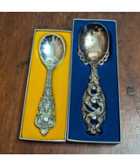 2 Collector Spoon VTG Pewter &amp; Silverplated Kongsberg Tinn Hardanger Nor... - $24.04