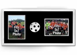 Soccer Photo Frame Wall Hanging Holds Two (2) 5x7 Photos Soccer Ball Double Blac - £29.10 GBP