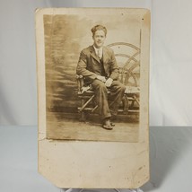 Vintage Photo / Postcard - Man In Pinstripe Suit Sitting On Bench / Chair - £6.37 GBP