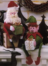 Plastic Canvas Xmas Roly Poly Santa Elf Sitters Ornaments Wall Hangers Patterns - £7.85 GBP
