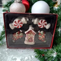 Vintage Holiday Home Set Of Glass Figurine Ornaments Candy House 5pcs. - £11.92 GBP
