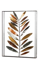 Tree Leaf Design Wall Plaque 3D Black Frame Rectangle 27&quot; High Iron Fall... - $59.39