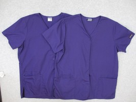 2 Cherokee Workwear Women&#39;s Scrub Top Snap V Neck Medium 4770 Purple GRP... - £13.93 GBP