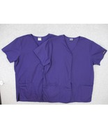 2 Cherokee Workwear Women&#39;s Scrub Top Snap V Neck Medium 4770 Purple GRP... - £14.17 GBP