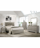 5 Piece Amalia Queen Champagne Silver Upholstered Panel Bedroom Set - €1.899,40 EUR
