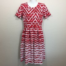 LuLaRoe Womens Amelia Short Sleeve Dress Pleated Red White Geometric Large - $34.99