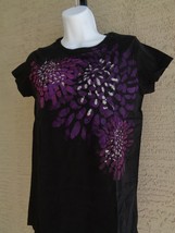 Nwt Womens Hanes Small S/S Graphic Crew Neck Tee Shirt Black With Silver Glitz - £3.56 GBP