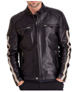 Mens Leather Jacket Stylish SlimFit Genuine Lambskin Motorcycle Bomber B... - $117.50