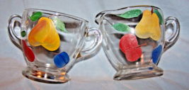Vintage Gay Fad Fruit-Decorated Sugar Bowl, Creamer Glass Set-Bartlett C... - $22.63 CAD