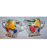 Vintage Gay Fad Fruit-Decorated Sugar Bowl, Creamer Glass Set-Bartlett C... - $22.61 CAD