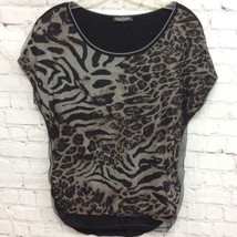 Vanilla Sugar Women&#39;s Black Leopard Print Drop Shoulder Blouse mesh Shirt Medium - $12.51