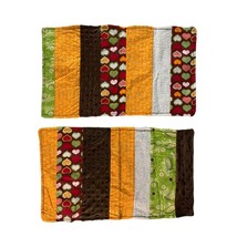 Handmade Patchwork Placemats set of 2 Green Orange Brown 19.5x12 in - $10.66