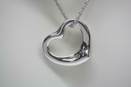Tiffany & Co. Elsa Peretti 22mm Open Heart Pendant Necklace 16" Long Chain 7.0gr - $303.88
