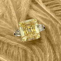 4Ct Asscher Simulated Citrine Three Stone Engagement Ring 14K White Gold Plated - £39.45 GBP