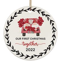 Our First Christmas Together Gnomes Round Ornament Ceramic Wreath 2022 Gift 3 In - £15.78 GBP