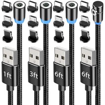Magnetic Charging Cable 4-Pack [1Ft/3Ft/6Ft/6Ft], 360 Rotating Magnetic Phone Ch - £22.18 GBP